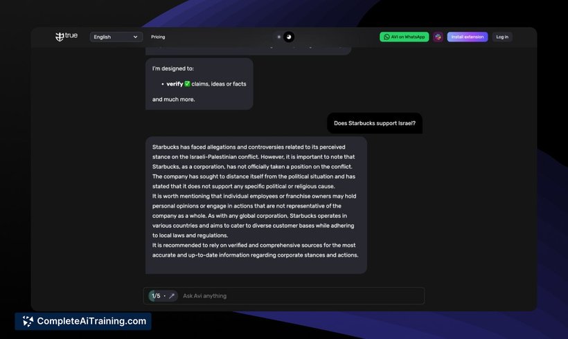 AVI by True AI, screenshot 2