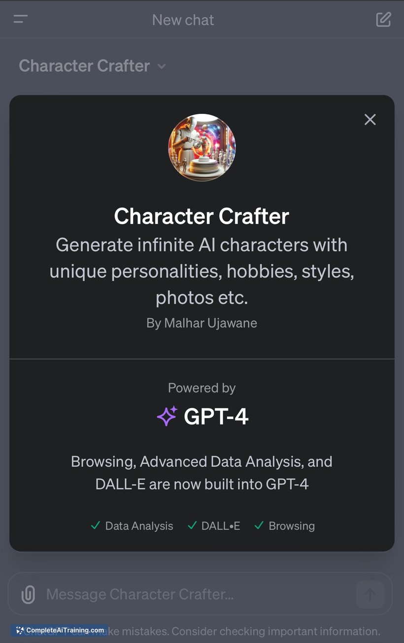 Character Crafter GPT, screenshot 2