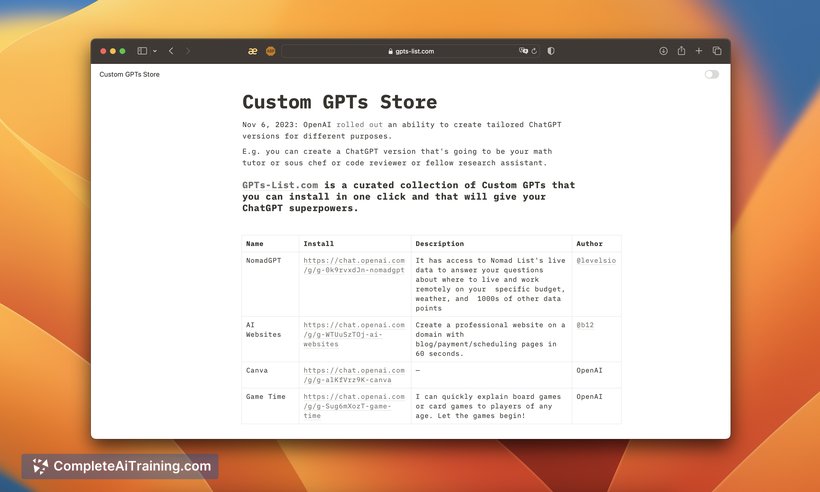 Custom GPTs Store