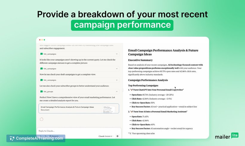 MailerLite email marketing MCP server, screenshot 2