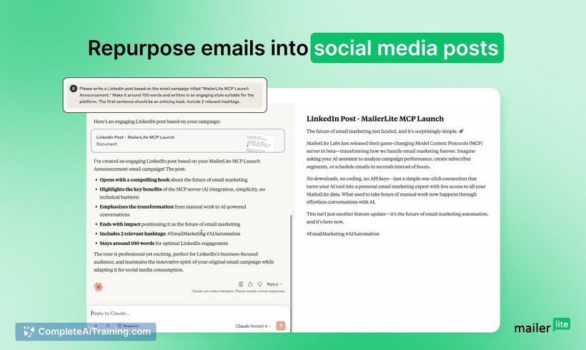 MailerLite email marketing MCP server, screenshot 4