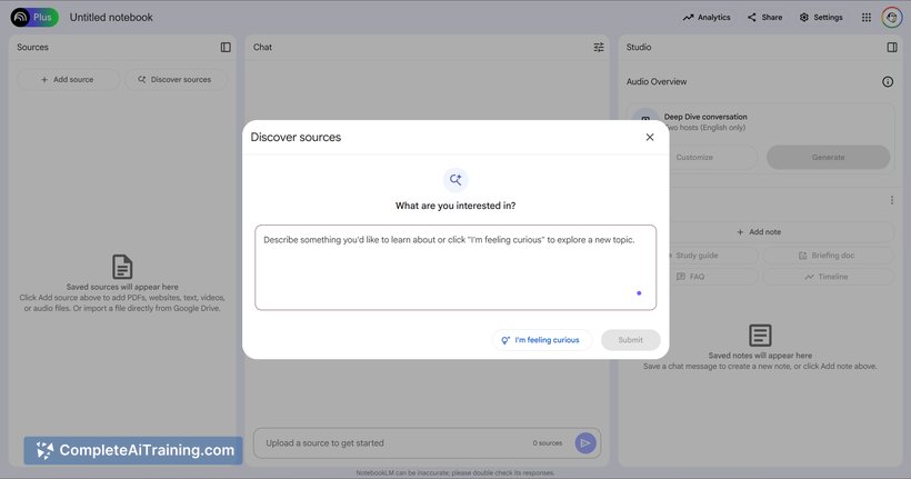 NotebookLM Discover Sources