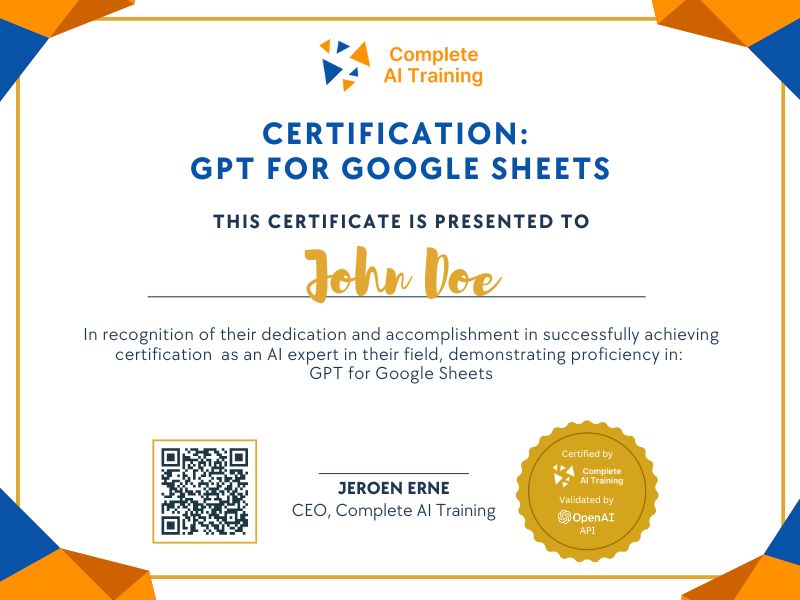 Certification: GPT for Google Sheets