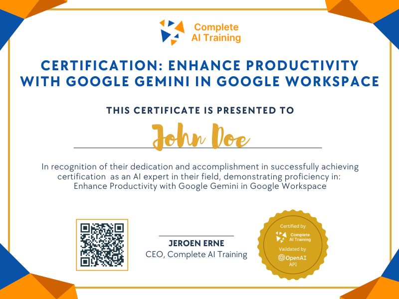 Certification: Enhance Productivity with Google Gemini in Google Workspace