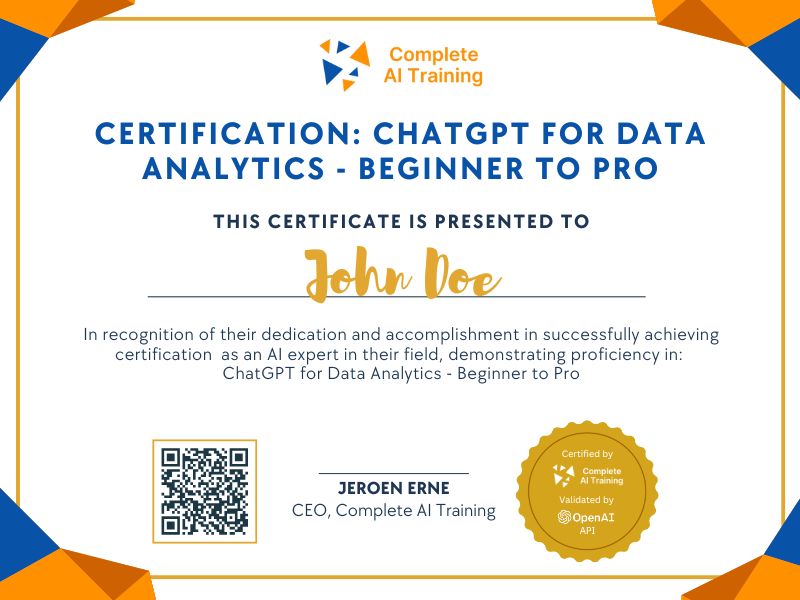 Certification: ChatGPT for Data Analytics - Beginner to Pro