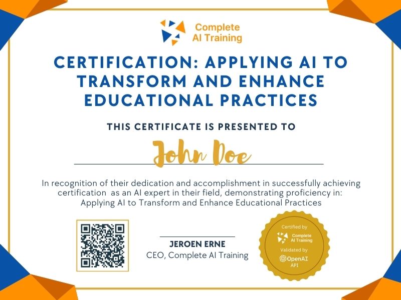 Certification: Applying AI to Transform and Enhance Educational Practices