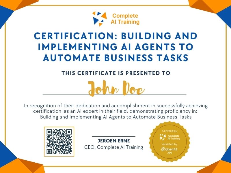 Certification: Building and Implementing AI Agents to Automate Business Tasks