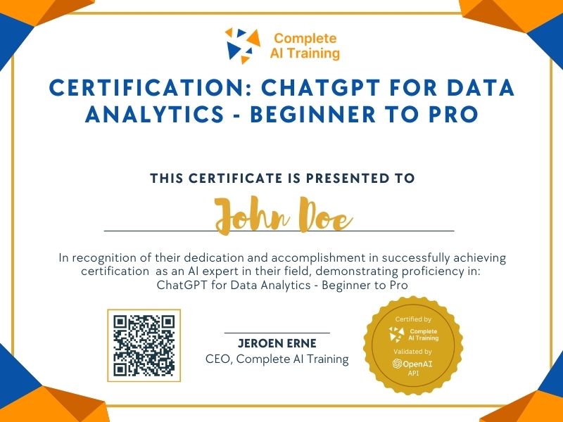 Certification: ChatGPT for Data Analytics - Beginner to Pro