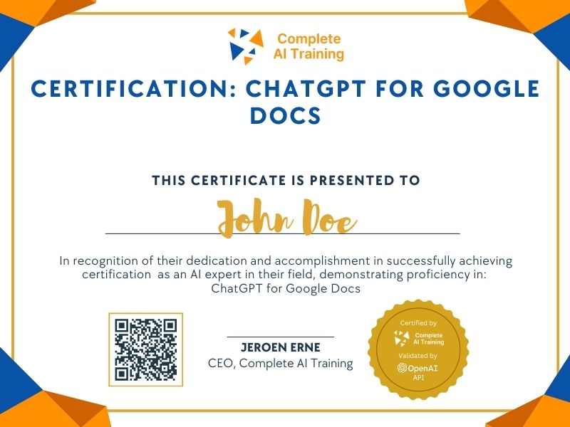 Certification: ChatGPT for Google Docs