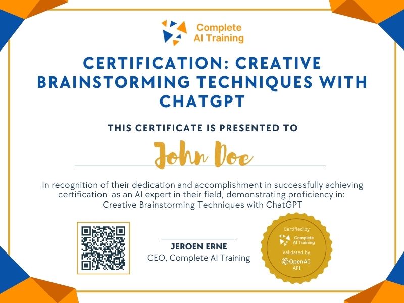 Certification: Creative Brainstorming Techniques with ChatGPT