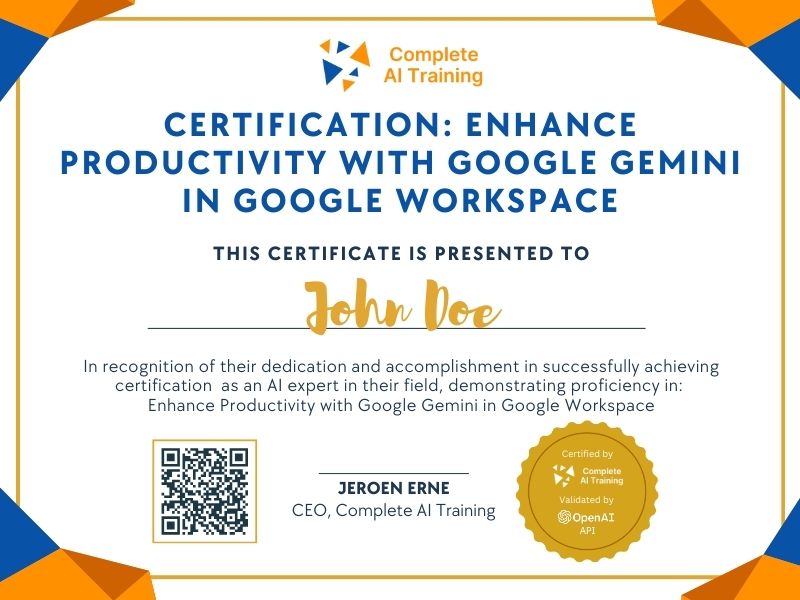 Certification: Enhance Productivity with Google Gemini in Google Workspace