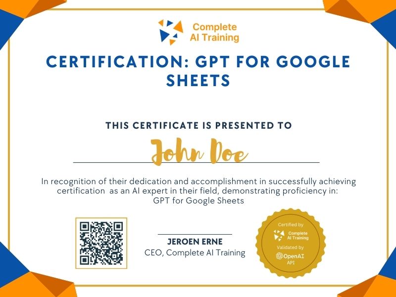 Certification: GPT for Google Sheets