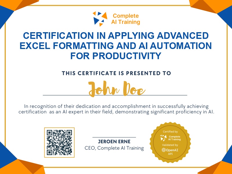 Certification in Applying Advanced Excel Formatting and AI Automation for Productivity