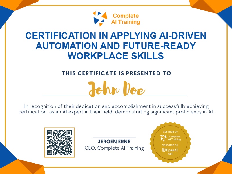 Certification in Applying AI-Driven Automation and Future-Ready Workplace Skills
