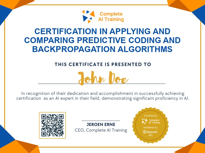 Certification in Applying and Comparing Predictive Coding and Backpropagation Algorithms