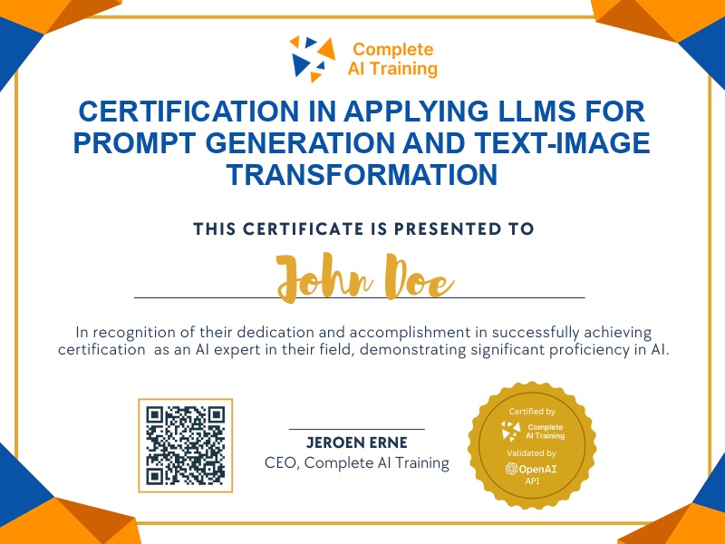 Certification in Applying LLMs for Prompt Generation and Text-Image Transformation