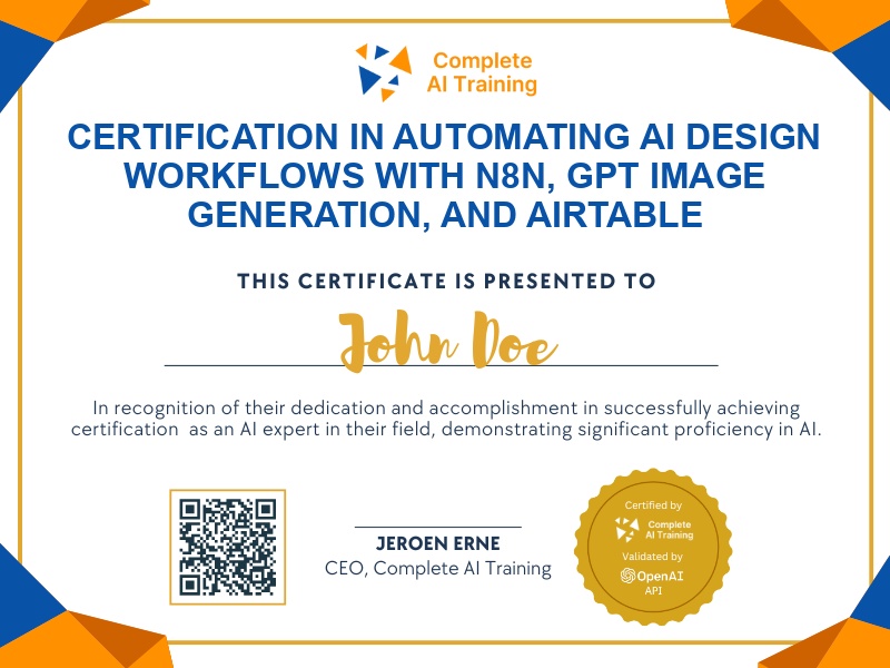 Certification in Automating AI Design Workflows with n8n, GPT Image Generation, and AirTable