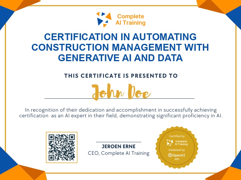 Certification in Automating Construction Management with Generative AI and Data