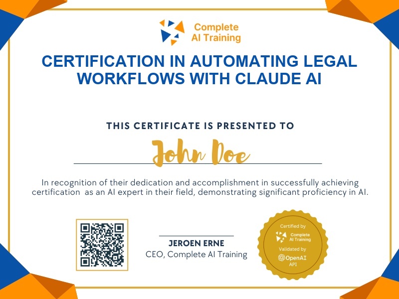 Certification in Automating Legal Workflows with Claude AI