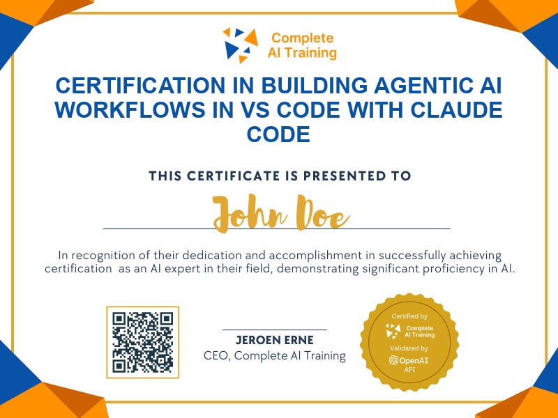 Certification in Building Agentic AI Workflows in VS Code with Claude Code