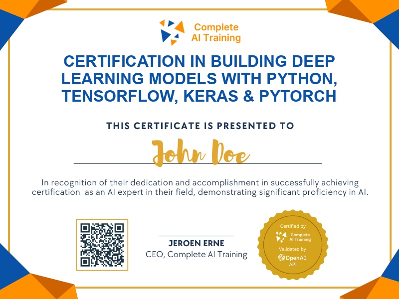Certification in Building Deep Learning Models with Python, TensorFlow, Keras & PyTorch