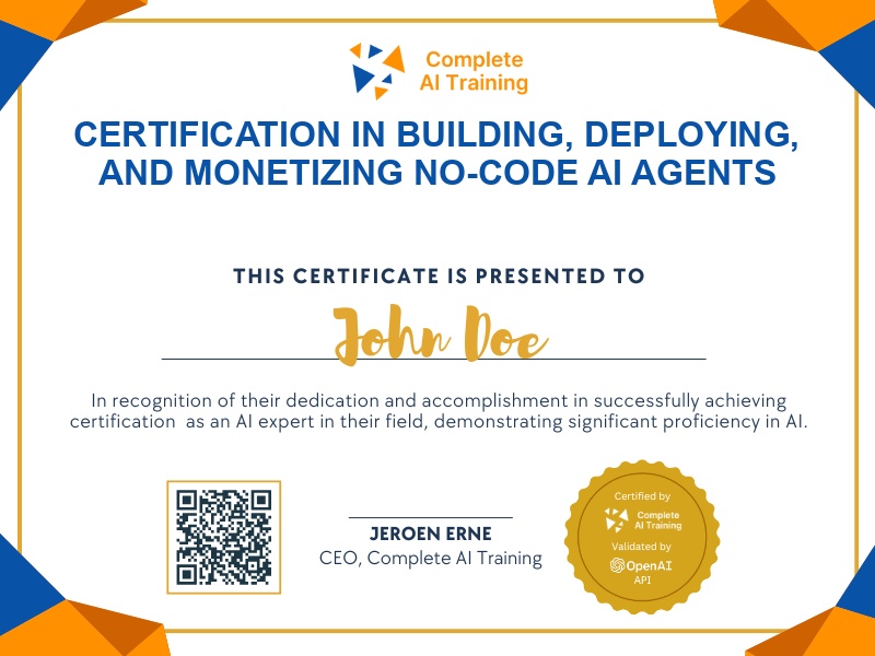 Certification in Building, Deploying, and Monetizing No-Code AI Agents