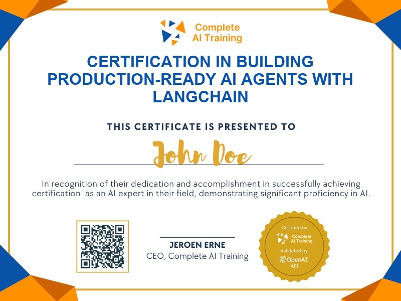 Certification in Building Production-Ready AI Agents with LangChain