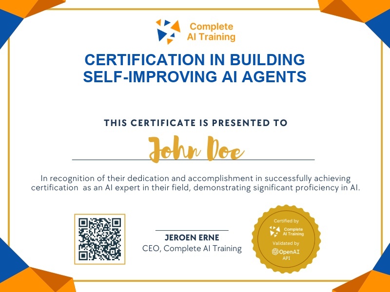 Certification in Building Self-Improving AI Agents
