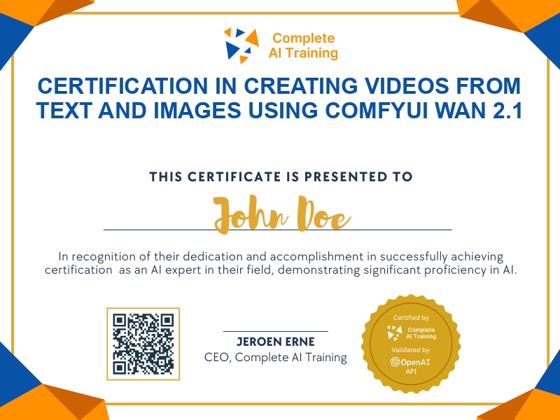 Certification in Creating Videos from Text and Images Using ComfyUI WAN 2.1
