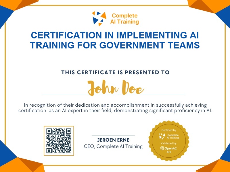 Certification in Implementing AI Training for Government Teams