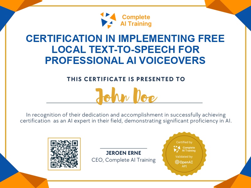 Certification in Implementing Free Local Text-to-Speech for Professional AI Voiceovers