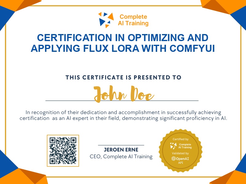 Certification in Optimizing and Applying Flux LoRA with ComfyUI