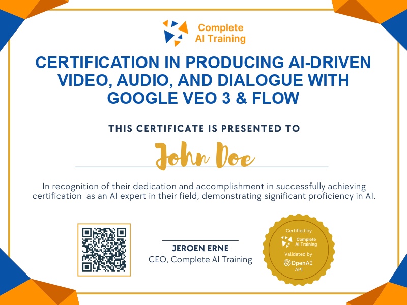 Certification in Producing AI-Driven Video, Audio, and Dialogue with Google Veo 3 & Flow