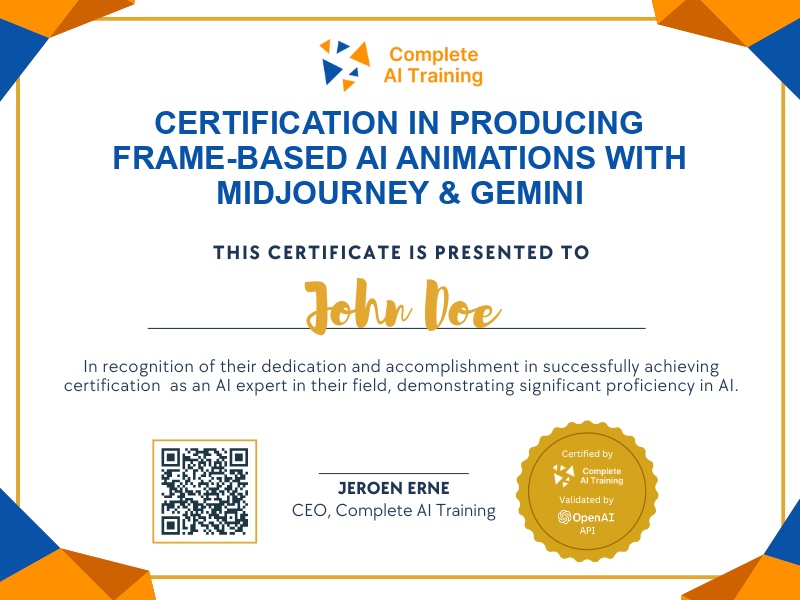 Certification in Producing Frame-Based AI Animations with Midjourney & Gemini