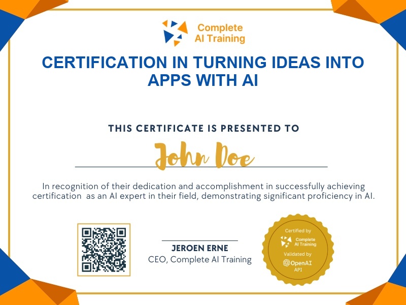 Certification in Turning Ideas into Apps with AI