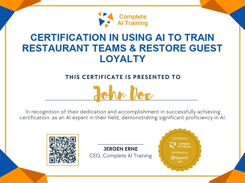 Certification in Using AI to Train Restaurant Teams & Restore Guest Loyalty