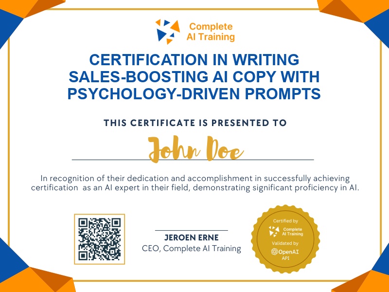 Certification in Writing Sales-Boosting AI Copy with Psychology-Driven Prompts