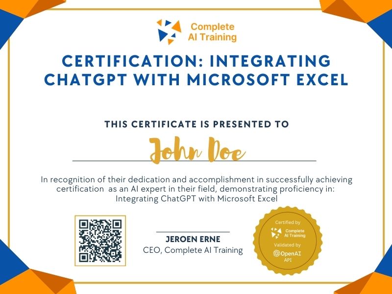 Certification: Integrating ChatGPT with Microsoft Excel