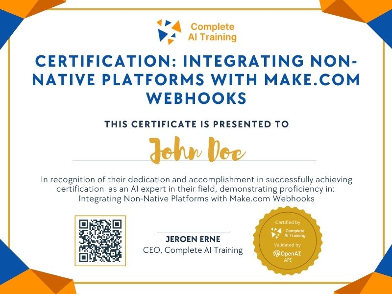 Certification: Integrating Non-Native Platforms with Make.com Webhooks
