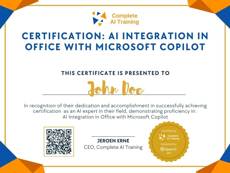 Certification: AI Integration in Office with Microsoft Copilot
