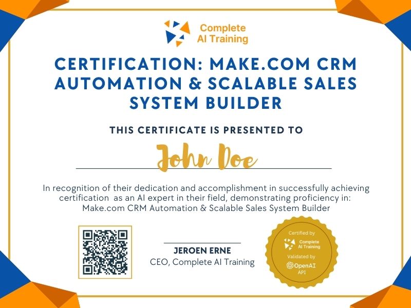 Certification: Make.com CRM Automation & Scalable Sales System Builder