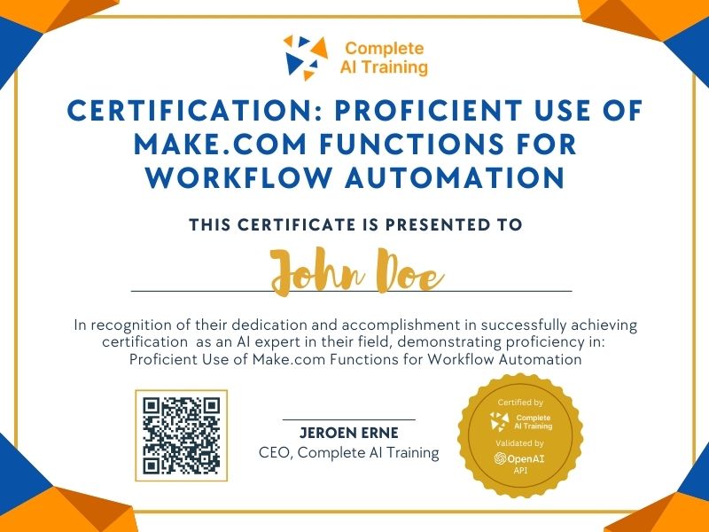 Certification: Proficient Use of Make.com Functions for Workflow Automation