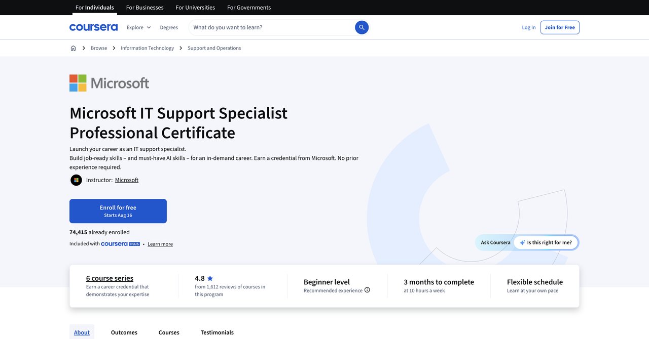 Microsoft IT Support Specialist Professional Certificate