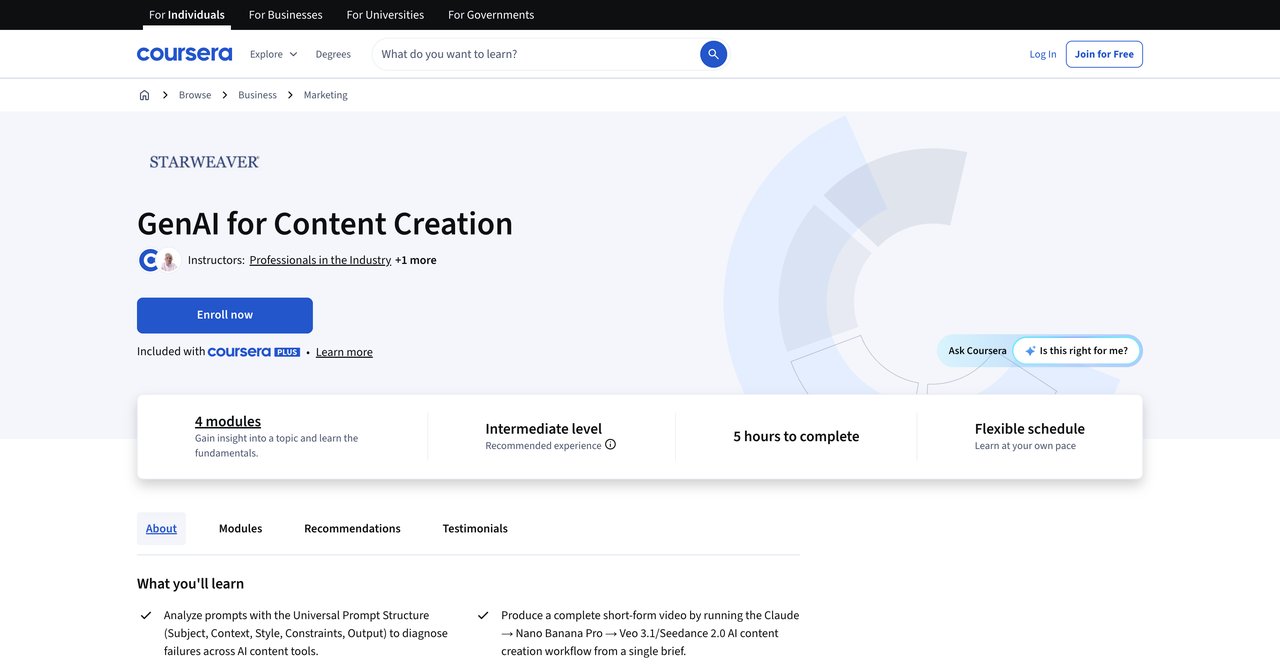 GenAI for Content Creation by Coursera