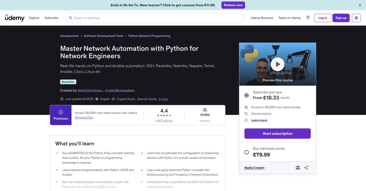 Master Network Automation with Python by Udemy