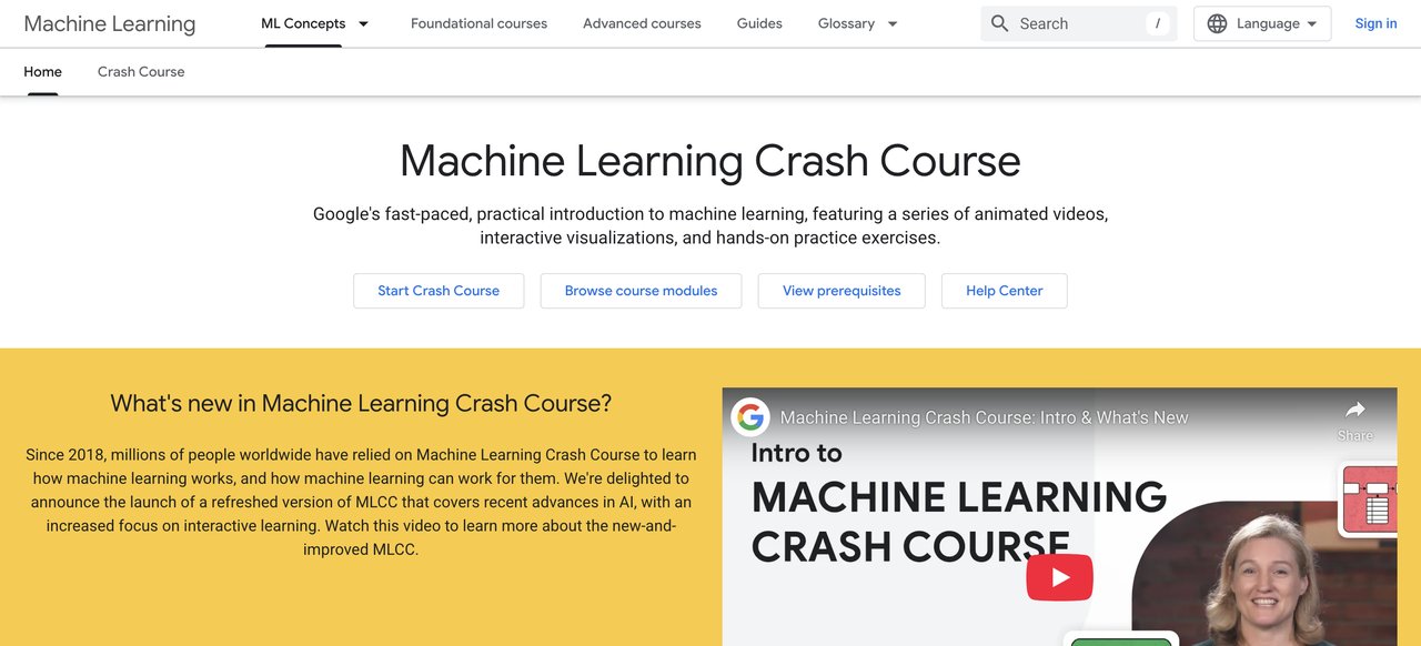 Machine Learning Crash Course by Google