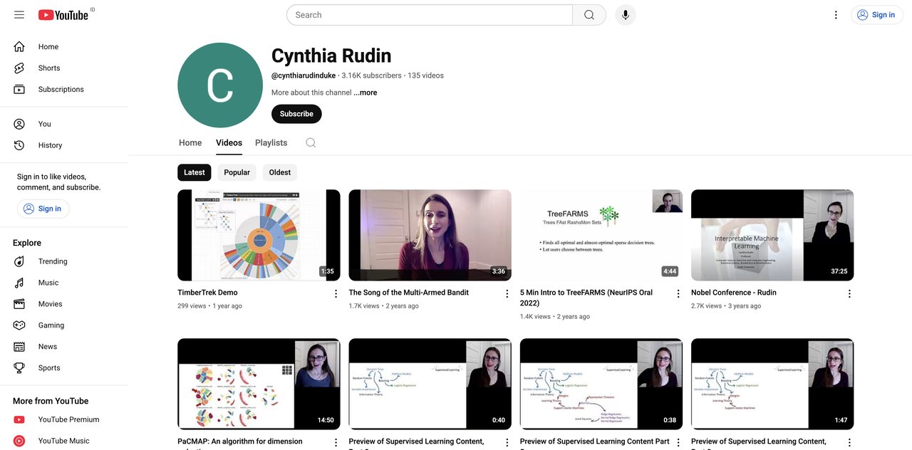 Cynthia Rudin’s YouTube Channel — Interpretable Machine Learning
