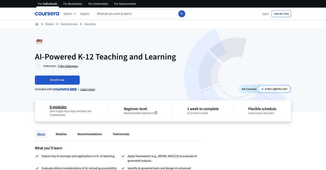 Coursera AI-Powered K-12 Teaching and Learning course image