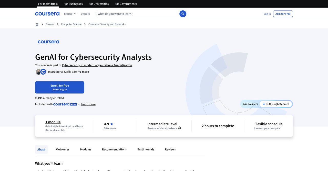 GenAI for Cybersecurity Analysts by Coursera