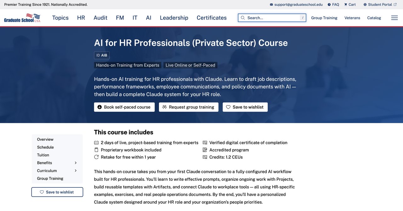 AI for HR Professionals Graduate School USA